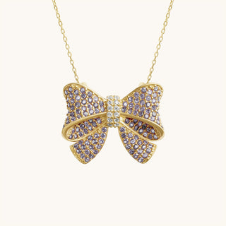 Amora Sparkling Purple Bow Necklace