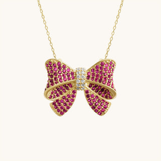 Amora Sparkling Ruby Bow Necklace