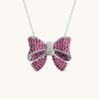 Amora Sparkling Ruby Bow Necklace