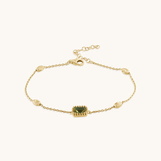 Bracelet in gold-plated sterling silver with kiwi green Diaspore, front view