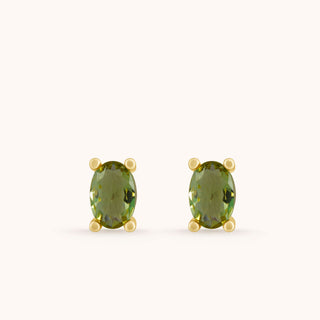 Earring in gold-plated sterling silver with kiwi green Diaspore, side view