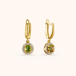 Earring in gold-plated sterling silver with champagne yellow Diaspore, front view