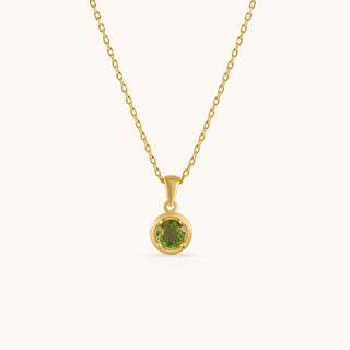 Necklace in gold-plated sterling silver with kiwi green Diaspore, front view