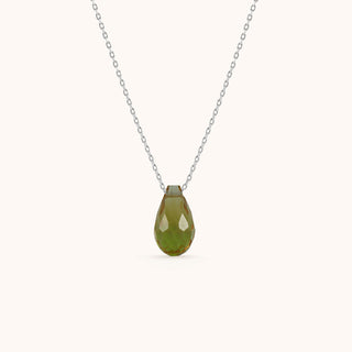 Necklace in sterling silver with kiwi green Diaspore, front view