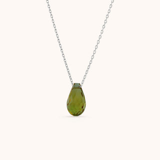 Necklace in sterling silver with kiwi green Diaspore, side view