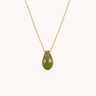 Necklace in gold-plated sterling silver with kiwi green Diaspore, front view