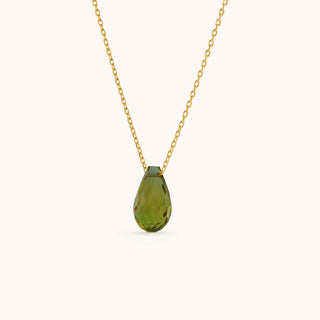 Necklace in gold-plated sterling silver with kiwi green Diaspore, side view