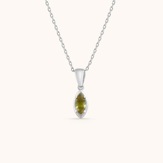 Necklace in sterling silver with kiwi green Diaspore, front view