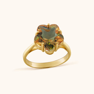 Ring in gold-plated sterling silver with champagne yellow Diaspore, side view