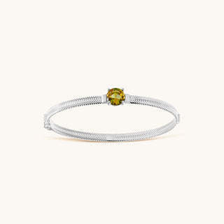 Bangle in sterling silver with champagne yellow Diaspore, viewed from above
