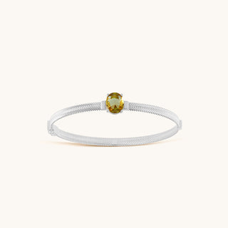 Bangle in sterling silver with champagne yellow Diaspore, viewed from above