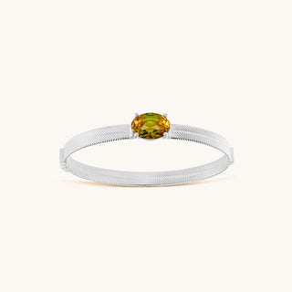 Bangle in sterling silver with champagne yellow Diaspore, viewed from above