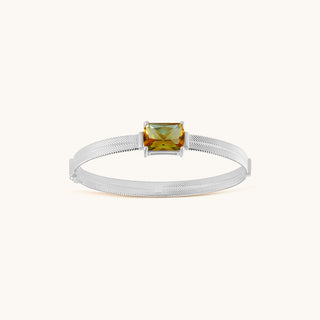 Bangle in sterling silver with champagne yellow Diaspore, viewed from above