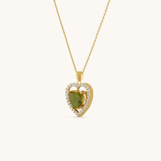 Necklace in gold-plated sterling silver with kiwi green Diaspore, side view