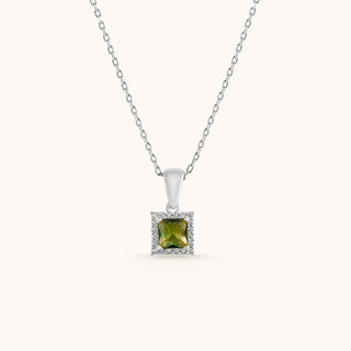 Necklace in sterling silver with kiwi green Diaspore, front view