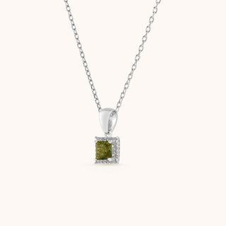 Necklace in sterling silver with kiwi green Diaspore, side view