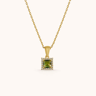 Necklace in gold-plated sterling silver with kiwi green Diaspore, front view