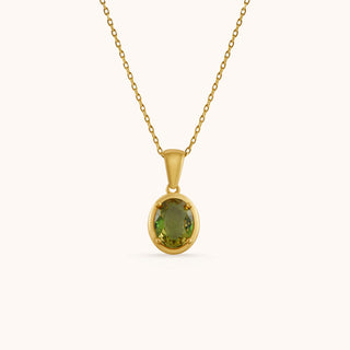 Necklace in gold-plated sterling silver with kiwi green Diaspore, front view