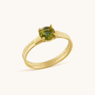 Ring in gold-plated sterling silver with kiwi green Diaspore, side view