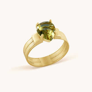 Ring in gold-plated sterling silver with kiwi green Diaspore, side view
