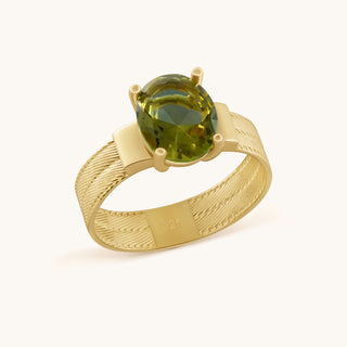 Ring in gold-plated sterling silver with kiwi green Diaspore, side view