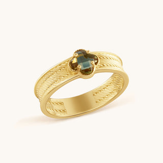 Ring in gold-plated sterling silver with champagne yellow Diaspore, side view