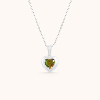 Necklace in sterling silver with kiwi green Diaspore, front view
