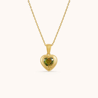 Necklace in gold-plated sterling silver with kiwi green Diaspore, front view