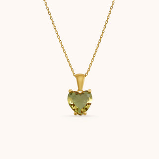 Necklace in gold-plated sterling silver with kiwi green Diaspore, front view