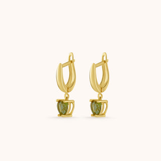 Earring in gold-plated sterling silver with kiwi green Diaspore, side view