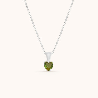 Necklace in sterling silver with kiwi green Diaspore, front view