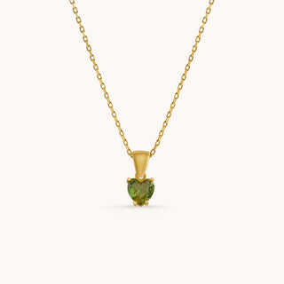 Necklace in gold-plated sterling silver with kiwi green Diaspore, front view