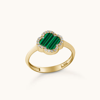 Clover Halo Ring, Malachite