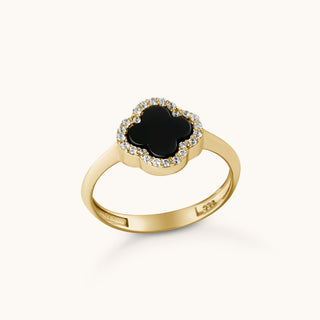 Clover Halo Ring, Black Onyx