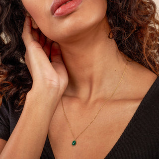 Minimalist Oval Malachite Gold Necklace- Gold Vermeil Necklaces - Womuse | Fine Jewelry