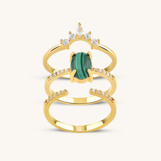 Oval Malachite Trio Stackable Ring Set