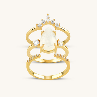 Pear Moonstone Trio Stackable Ring Set