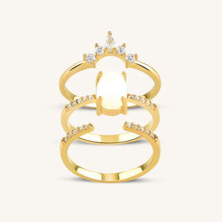 Oval Opal Trio Stackable Ring Set