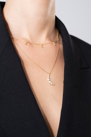 Moon Gold Necklace- Gold Vermeil Necklaces - Womuse | Fine Jewelry